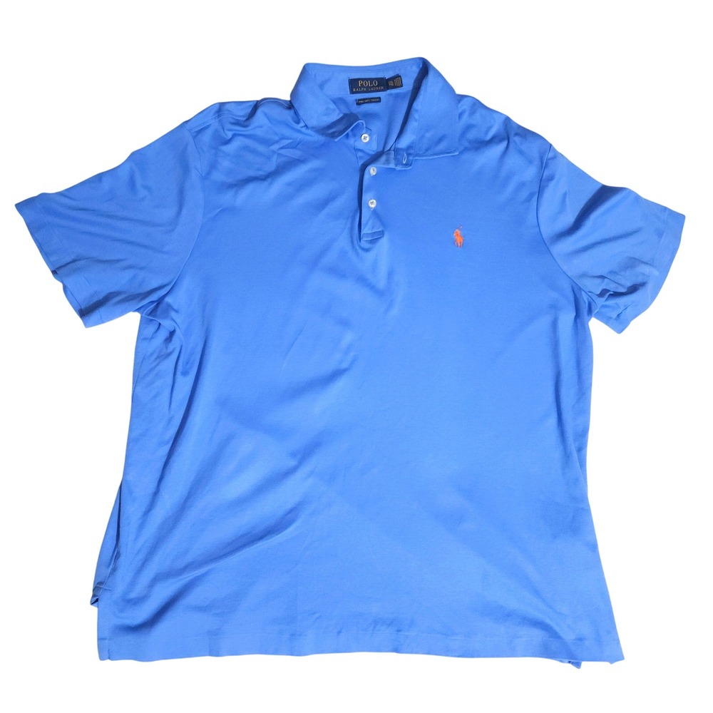 Polo Ralph Lauren Mens XXL Blue Pima Soft Touch Polo Shirt Orange Pony